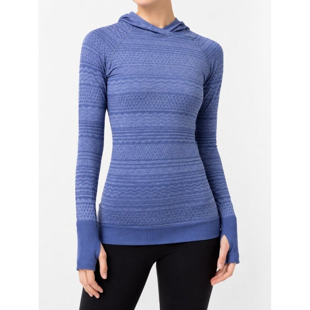 Lululemon Rest Less Hoodie Womens Sz 4 Gatsby Blue Thumbholes Running